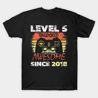 Level 5 Unlocked Awesome Since 2018 5Th Birthday Gaming T-Shirt